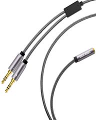 【人気商品】4極メスx1-3極オスx2変換コネクタ-3.5mmオーディオ分配ケーブル ステレオミニジャック高精度合金 変換ケーブル クリスタルナイロン マイク 1.2Mイヤホン シルバー DuKabel