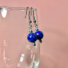 ラピスラズリ  一粒フックピアス 10mm （シルバー） イヤリング  樹脂ピアス 天然石 パワーストーン  ハンドメイド ◆