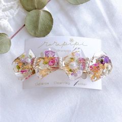 お花 鉱石 バレッタ