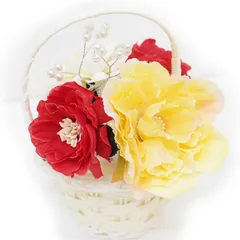 髪飾り 成人式 振袖 袴 ５点セット 赤 黄 白 花籠 大人 浴衣 かんざし 簪 卒業式 フォーマル 結婚式 花飾り ブライダル パール 手作り W38 W303-285 髪飾り 赤 黄 n822　WSi