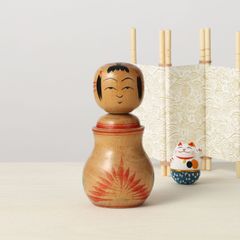 ヴィンテージえじここけし、秋山一雄（1935-1991）作、遠刈田系、高さ12.5cm | antique Dento kokeshi-Togatta style, by Kazuo Akiyama (1935-1991), 12.5cm in height