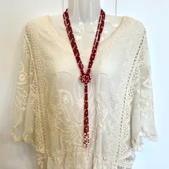 珊瑚/真珠 ラリエットネックレス