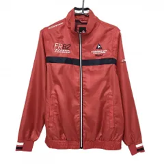 【超美品】ルコックゴルフ 2WAYジャケット レッド スクエア柄地模様 袖着脱可 メッシュ裏地  メンズ L ゴルフウェア le coq sportif