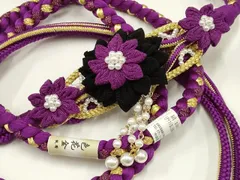 平和屋着物●和装小物　振袖用帯締め　装飾　つまみ細工　パール　金糸　撚り房　逸品　未使用　未使用　AAAV1736ay