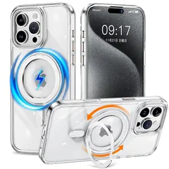 iPhone 16 Pro Max 用 ケース 縦横両対応 リング 【多機能360度回転スタンド】MagSafe対応 ワイヤレス充電対応 半透明マット スマホケース 米軍規格 耐衝撃 カメラレンズ保護 車載ホルダー対応 6.9インチ いphone16pro 1
