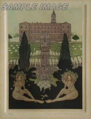 山下清澄 版画 「イタリアの幻想S-XII 庭園の中の二人」【額縁無し】