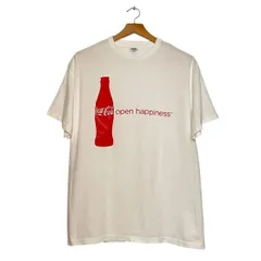 【Coca-Cola】ロゴTシャツ｜メンズXLサイズ相当｜ホワイト｜open happinessプリント｜半袖｜古着
