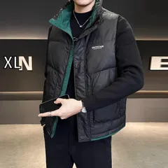 [XL]秋冬 コーデ メンズ  服 シンプル ファッション オシャレ 大人 かっこいい 大きいサイズ ストリート 紳士服 カラー ブロック スタンドカラー ダウン ベスト ジャケット ワークウェア ハイエンド アウター