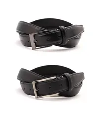 【通常サイズ】全長110cm(ご使用サイズ95㎝, 帯幅30ミリ)_【サフィアーノ/スムース】黒/黒 [アオキ] 箱付き ベルト2本セット サイズ調節 本革 大きいサイズ ロングサイズ ビジネス 紳士 スーツベルト プレゼント ギフト メンズ 【サフィアーノ/