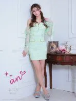 ミント[OF05] [AOC3857-PBE-2505]【an /アン】袖付き/ 2way/ ツイード/ チェック/ バストジップ/ シアー/ タイト/ ミニドレス/ キャバドレス