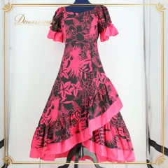 フラダンス 衣装 ワンピース ドレス ブラック系 マーメイドライン フラ ダンス 花柄 ハワイアン 鮮やか フリル MermaidLine MMJ 日本製 華やか ツートン アロハ ピンク系 ①