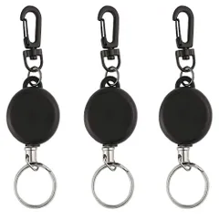 【数量限定】リールキーホルダー カラビナ付 伸縮自在 紛失防止 ブラック 3個組