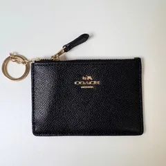 ✨Bランク COACH　コインケース　小銭入れ　カード入れ　パスケース　キーリング　レザー　ぺブルドレザー　ユニセックス　ブラック 　「110EL」