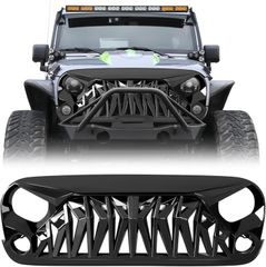フロントグリル シャークグリル 2007-2018 JK JKU用 光沢ブラックCYB686目玉商品