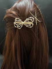 パールリボン　ヘアピン　3点セット