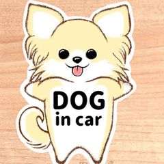 ドッグインカー【わんこチワワ.クリーム】マグネットタイプ