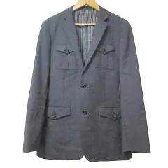 バーバリーブラックレーベル BURBERRY BLACK LABEL 美品 テーラードジャケット シングル 4ポケット 裏地チェック ウール L グレー X