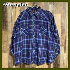ラングラー チェック柄 フランネルシャツ ウエスタンシャツ 柄シャツ ブルー系 メンズ 古着 長袖