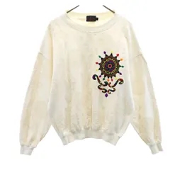 サンタフェ 日本製 総柄 長袖 トレーナー 3 ホワイト系 santa fe メンズ 古着 【240308】