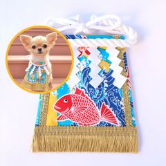 ワンちゃん化粧まわし【こだわり・小】《青い大漁旗・鯛》おめでたい小型犬用記念撮影衣装