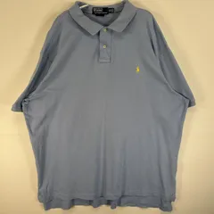 古着 90's/90年代 ポロバイラルフローレン Polo by Ralph Lauren 半袖 ポロシャツ ロゴ 刺繍 大きいサイズ 2ボタン XXL  水色 無地 メンズ