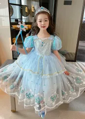 キッズドレス プリンセス 青 子供 キッズ ワンピース ロングドレス 仮装 コスプレお姫様 誕生日 パーティードレス なりきり お遊戯会 衣装 