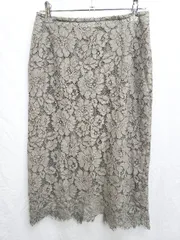 ◇ ⊂ nano universe ナノユニバース 総レース 膝下丈 タイト スカート サイズ36 カーキ系 レディース P  【1410160017586】