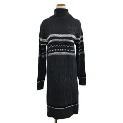 シンプリシテェ Simplicite ワンピース Iライン ミニ ニット タートルネック アンゴラ混 総柄 ケーブル編み 長袖 グレー 白 ホワイト