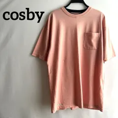 cosbyピンク半袖シャツ丸襟無地シンプルポケット2L大きいサイズオーバー