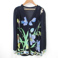 【美品】LEONARD レオナール カンカン 長袖 カットソー LL 花柄 黒 レオナール LEONARD カットソー シルク ウール 花柄 フラワー