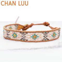 CHAN LUU チャン ルー サーモンミックスビーズブレスレット ベージュレザー BG-3838I SALMON MIX-BEIGE シングルラップ チャンルー ブレスレット