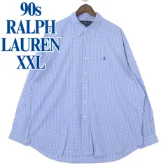 90s～00s オールド RALPH LAUREN（ラルフ ローレン） BLAKE ボタンダウン チェック柄 刺繍ロゴ コットンシャツ サックス XXL / ビッグサイズ