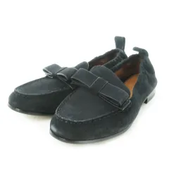 コーチ COACH ローファー ローヒール スエード リボン ロゴ 6.5C 23.5cm 黒 ブラック /AO3 ■GY17