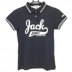 ★特価★ジャックバニー 半袖ポロシャツ ネイビー×白 ビッグロゴプリント 襟・袖口ライン レディース 0(S) ゴルフウェア Jack Bunny