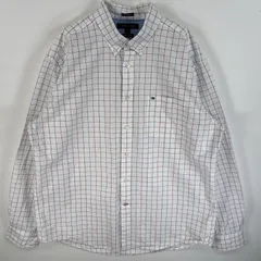 古着 トミーヒルフィガー TOMMY HILFIGER 長袖シャツ ワンポイント ロゴ 刺繍 ボタンダウンシャツ 大きいサイズ XL  ホワイト チェック メンズ