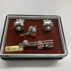 黒パール付きネクタイピン　カフスセット