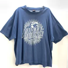 【中古】Harley Davidson イーグルプリントTシャツ 2XL ブルー　ハーレーダビッドソン[92]