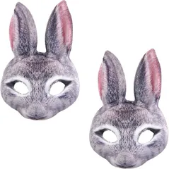 sugarello お面 うさぎ ウサギのお面 仮面 仮装 ウサギマスク 動物マスク コスプレ ハロウィン パーティー 被り物 半面 2個セット(グレー)