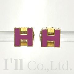 値下げ！HERMES　エルメス　カージュ　ド　アッシュ　Hキューブ　ピアス　メタル　ラッカー　ゴールド　シクラメン　ブランドジュエリー　アクセサリー　両耳用　Hモチーフ　メッキ　パープル　紫【中古】【59601】