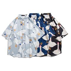 シャツ 半未使用  袖シャツ メンズ アヒル柄 アロハシャツ 夏服 襟付きシャツ かわいい カジュアルシャツ シャツ 半袖 原宿系 開襟シャツ 柄シャツ ファッション リゾート 海 ビーチkongban30