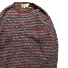 70's カラーネップ入り ボーダー アクリル×ウール ニットセーター (M) ポケット付 エンジ×灰系 70年代 ビンテージ オールド レア　アメリカ古着 USED  ビンテージ ヴィンテージ
