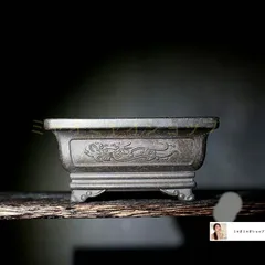 ♦中国？宜興窯 梨地 隅切り長方形ミニ盆栽鉢 小品盆栽鉢 古美術品 骨董品 ♢中国？宜興窯 梨地 隅切り長方形ミニ盆栽鉢 小品盆栽鉢 古美術