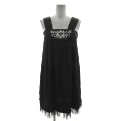 チェスティ Chesty ワンピース キャミワンピ ビジュー ビーズ フレア ひざ丈 裾レース 日本製 ブラック 黒 0