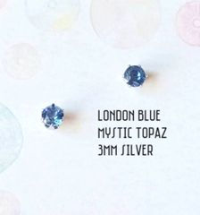 【宝石質】【3mmシルバー】ロンドンブルーミスティックトパーズの１粒ピアス