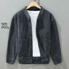 [XL]メンズ ファッション 服 男性用 オシャレ シンプル 大人 かっこいい 大きいサイズ ストリート 紳士服 ラウンド スタンドカラー コーデュロイ ニットカーディガン カポック ベルベット カジュアル ジャケット ノー カラー セーター