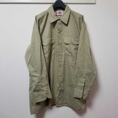 US古着 ディッキーズ 大きいサイズ 長袖 ワークシャツ XL カーキ 03I1203