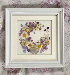 押し花アート　色が何年も無くなりません　お見舞い　咲き続ける　インテリアアート　花のプレゼント　クラフト雑貨　花　ドライフラワー　ピンクお花畑　トレフルブラン押し花