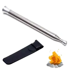 【数量限定】伸縮式 6段構成 ふいご 火吹き筒 火吹き アウトドア キャンプ バーベキュー ツール バーベキュー 火起こし 暖炉 炭 薪 ステンレス 耐久性 火吹き棒 伸縮性 コンパクト携帯 ポケット 革製収納袋付きです