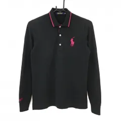 ★SALE価格★ポロゴルフ ラルフローレン 長袖ポロシャツ 黒×ピンク ポニー刺しゅう 襟ライン  レディース S ゴルフウェア Ralph Lauren