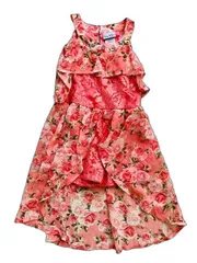 【新品】首元のビジューがとってもオシャレ【Nicole Miller】 ニコルミラー 子供服 オールインワン ショートパンツ 海外 海外輸入 ピンクフリル 花柄 5歳 お出かけ 夏服 レース バラ  リゾート 夏 オレンジ カラフル ドレス風 キッズ服 ガール